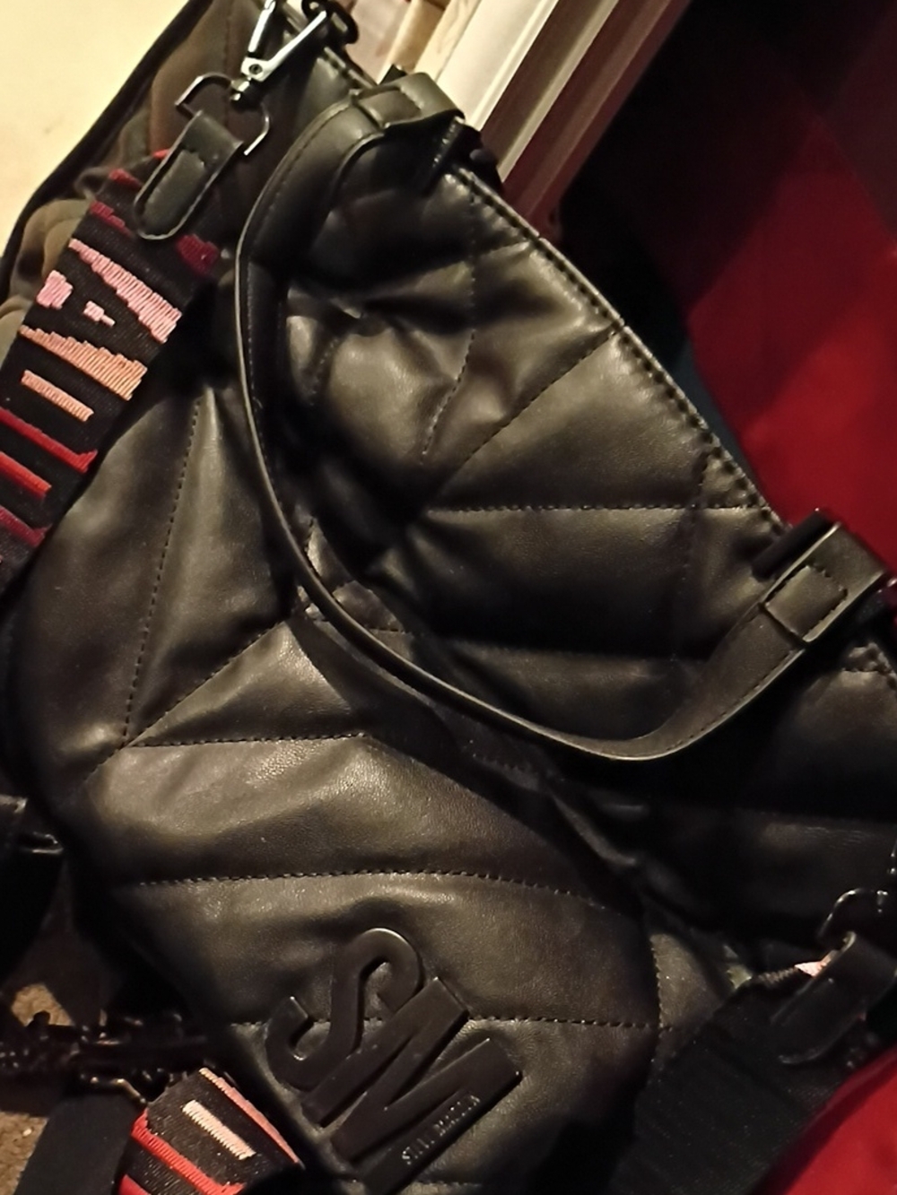Women’s Quilted Black Shoulder Bag with Detachable Strap